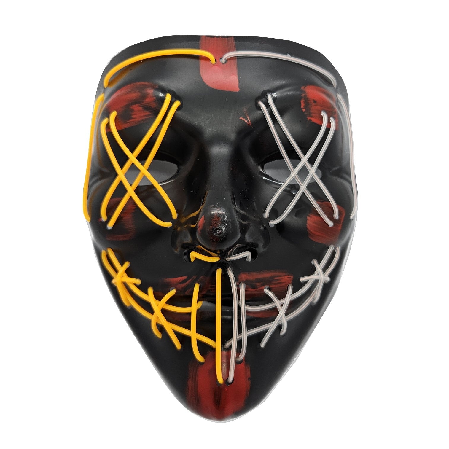 Gul och ljusblå halloween mask, läskig med led slingor både framför ögonen och mun